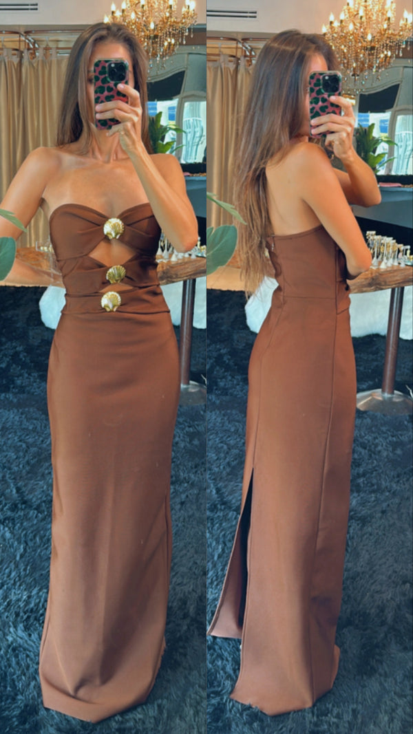Vestido bandage con cutouts café