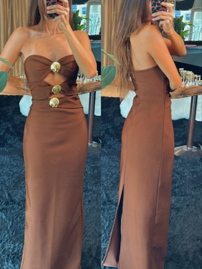 Vestido bandage con cutouts café