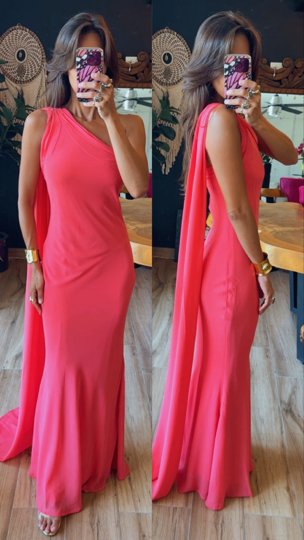 Vestido coral un hombro