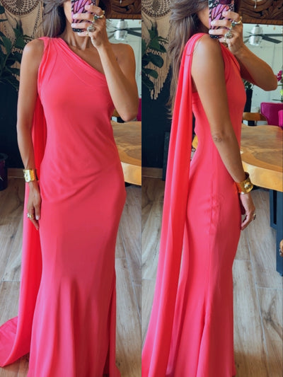 Vestido coral un hombro