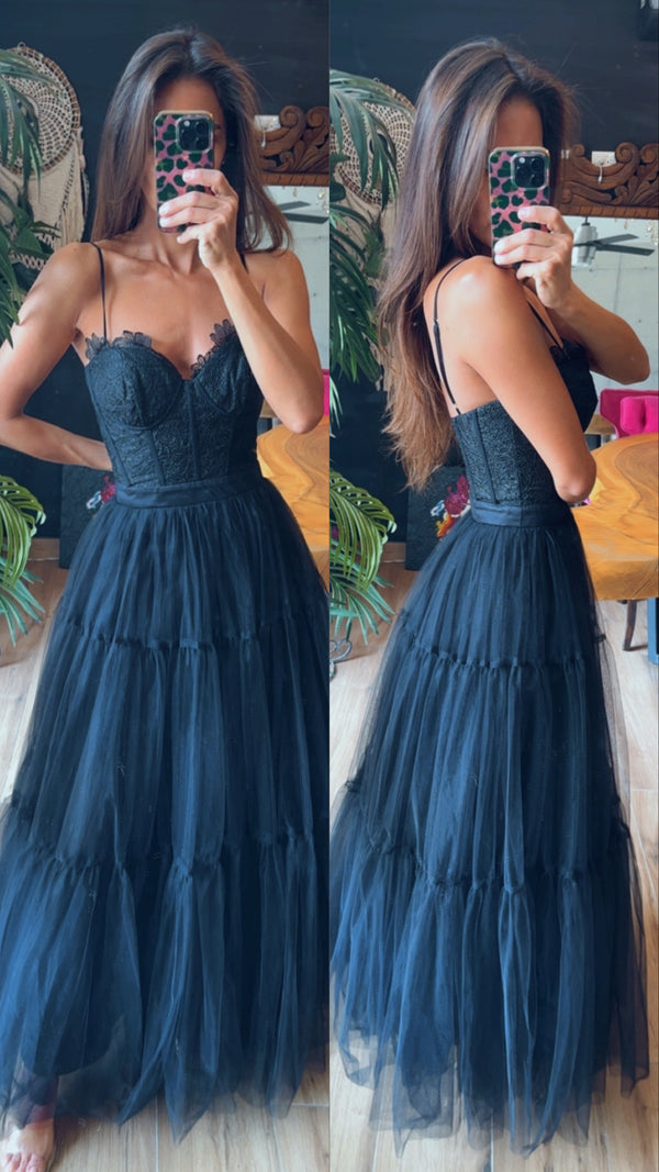 Vestido ampon Tul top encaje