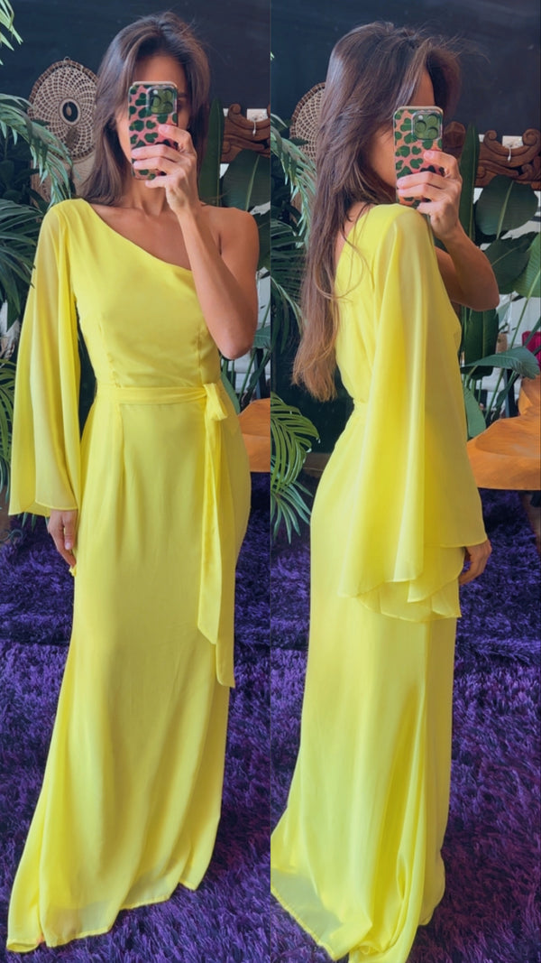 Vestido una manga amarillo