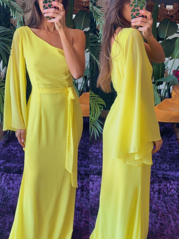 Vestido una manga amarillo