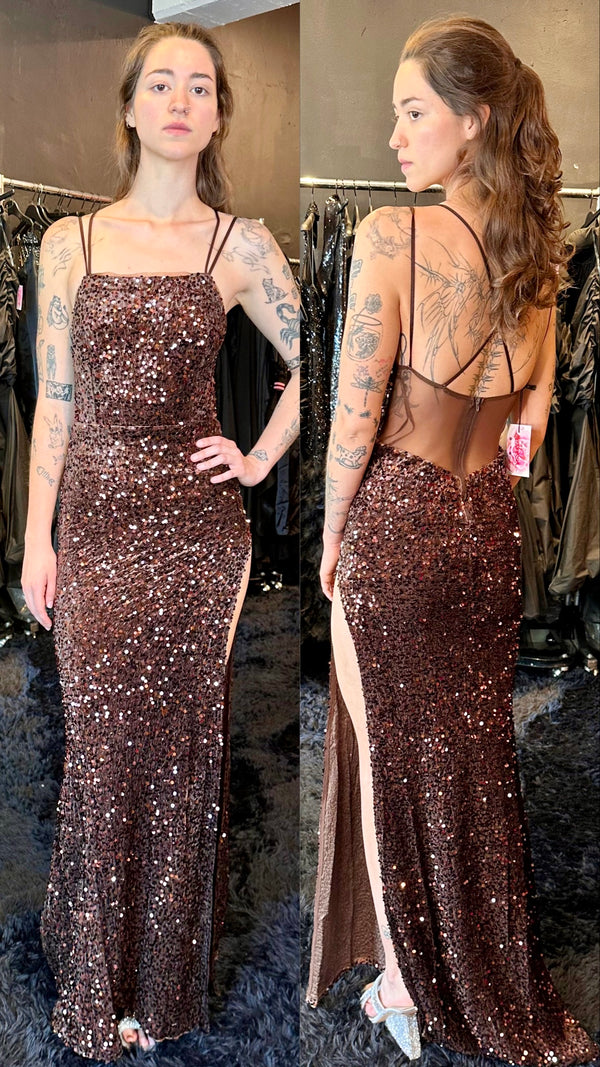 Vestido lentejuela café