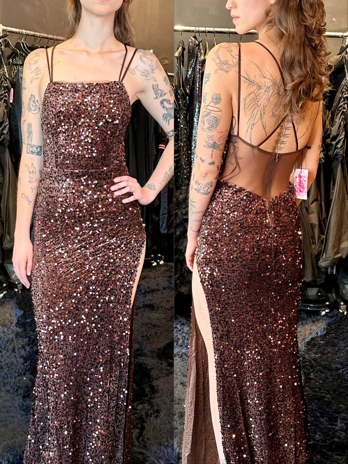 Vestido lentejuela café