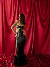 Vestido lentejuela y plumas