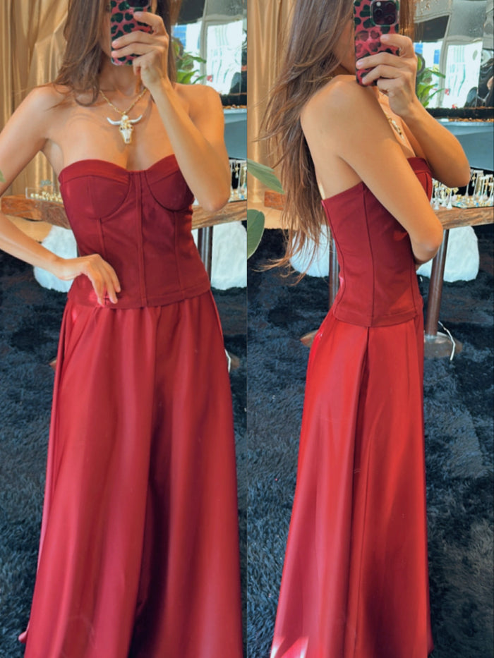Vestido vino satin
