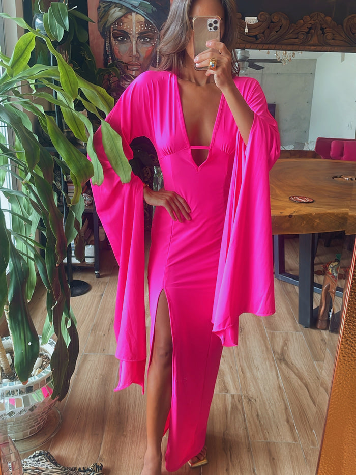 Vestido rosa con mangas