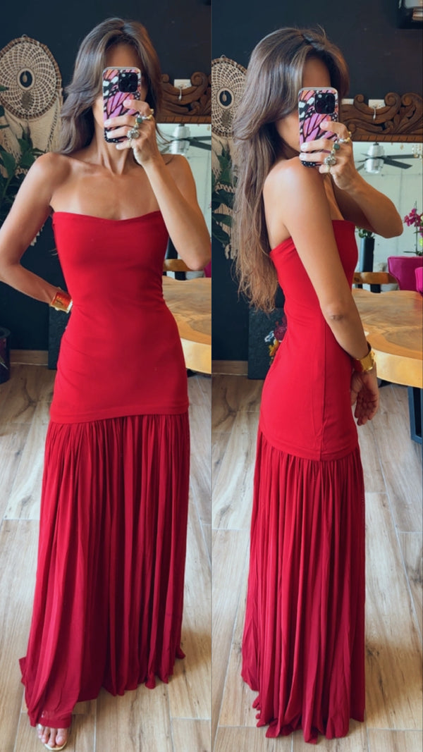 Vestido rojo strapless