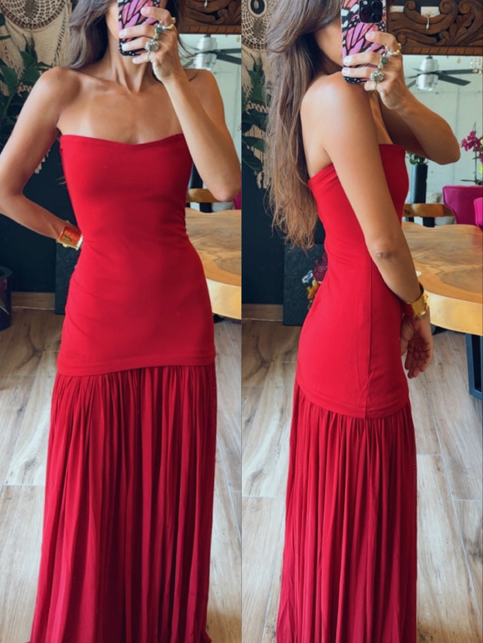 Vestido rojo strapless