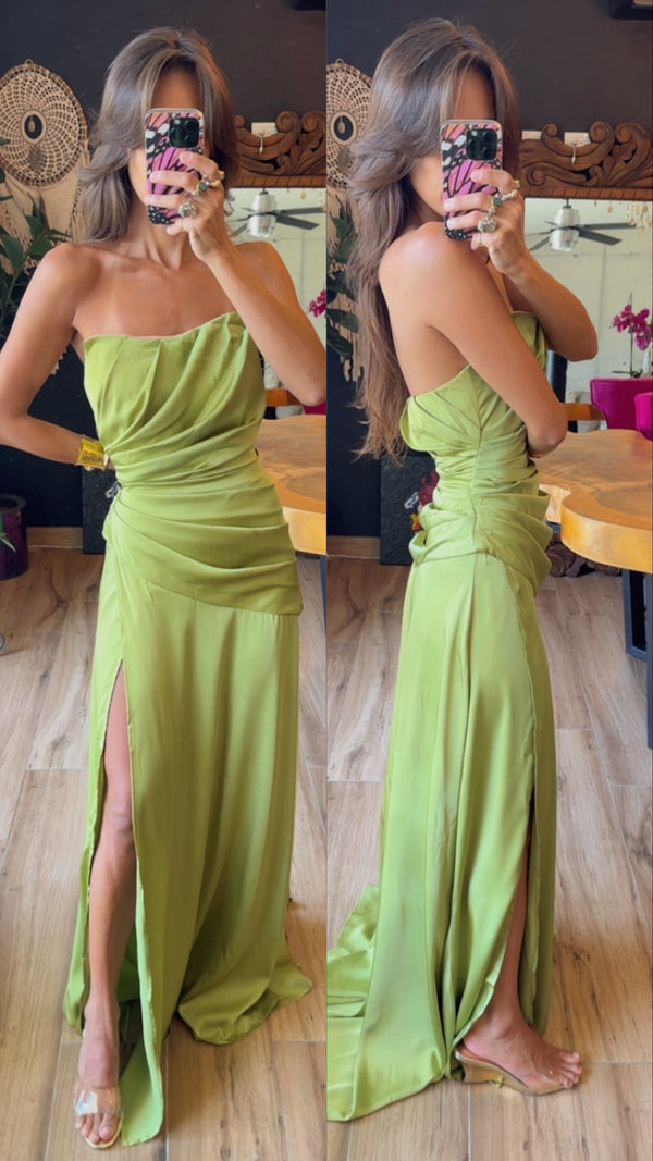 Vestido satin color manzana