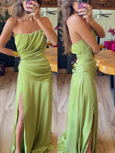 Vestido satin color manzana