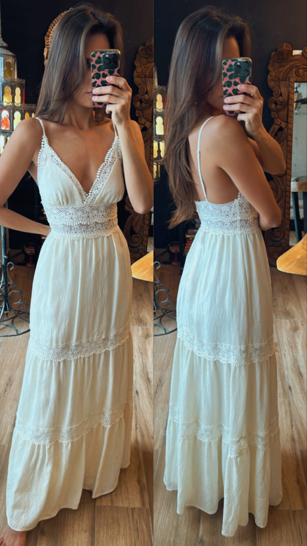 Vestido boho beige