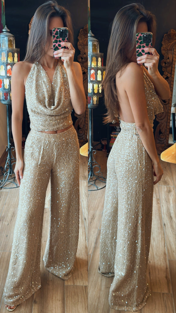 Pantalon y top playa Beige
