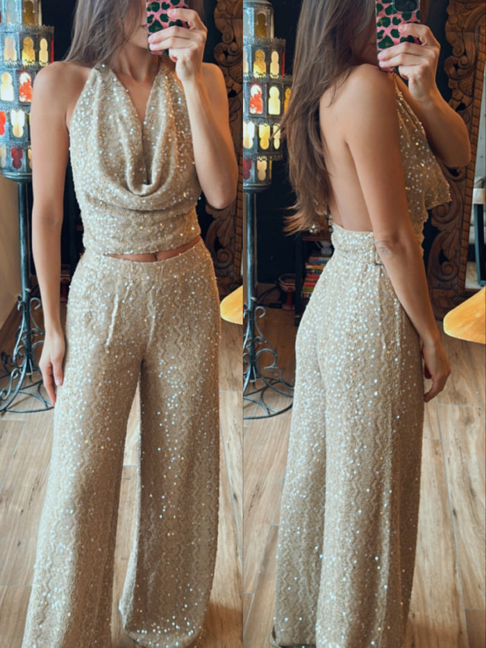 Pantalon y top playa Beige