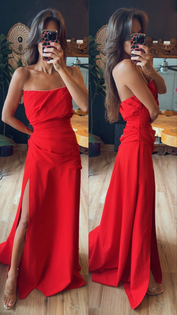 Vestido rojo drapeado