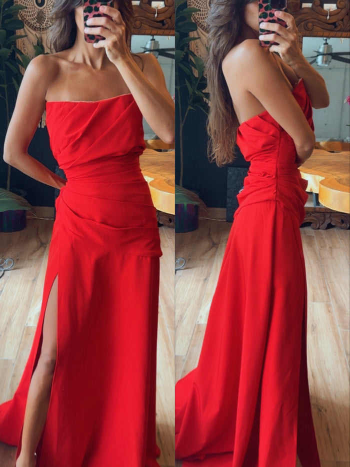 Vestido rojo drapeado