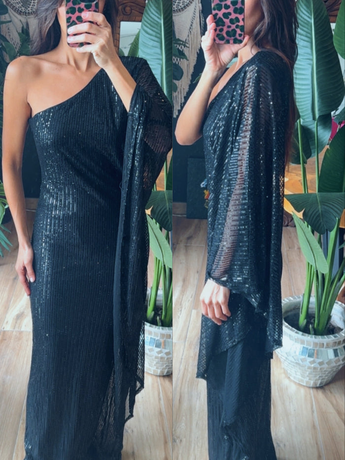 Vestido lentejuela capa