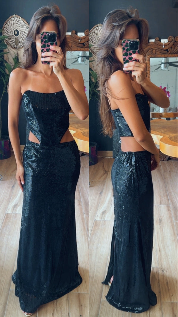 Vestido corset negro lentejuela