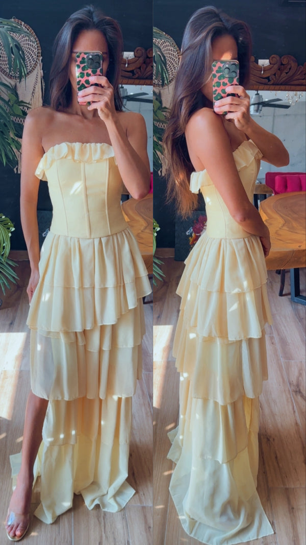 Vestido yellow butter con olanes