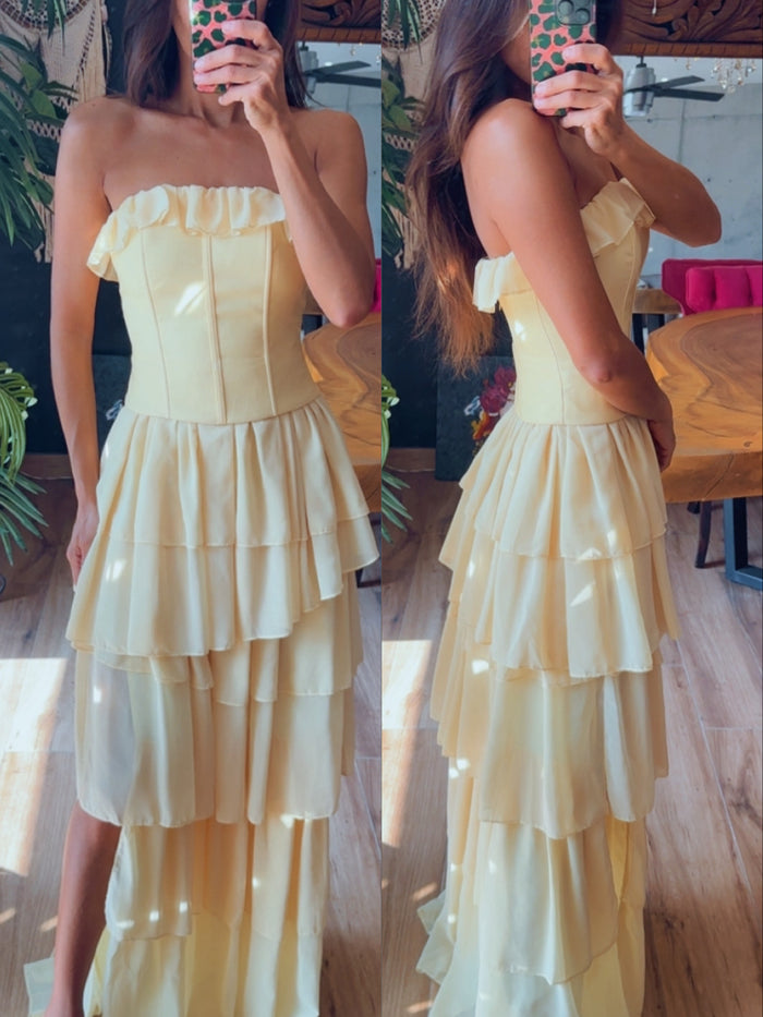 Vestido yellow butter con olanes