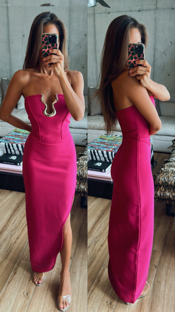 Vestido bandage rosa con aplicacion