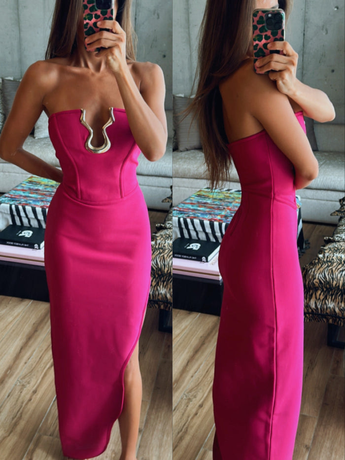 Vestido bandage rosa con aplicacion