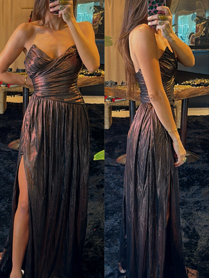 Vestido café metálico