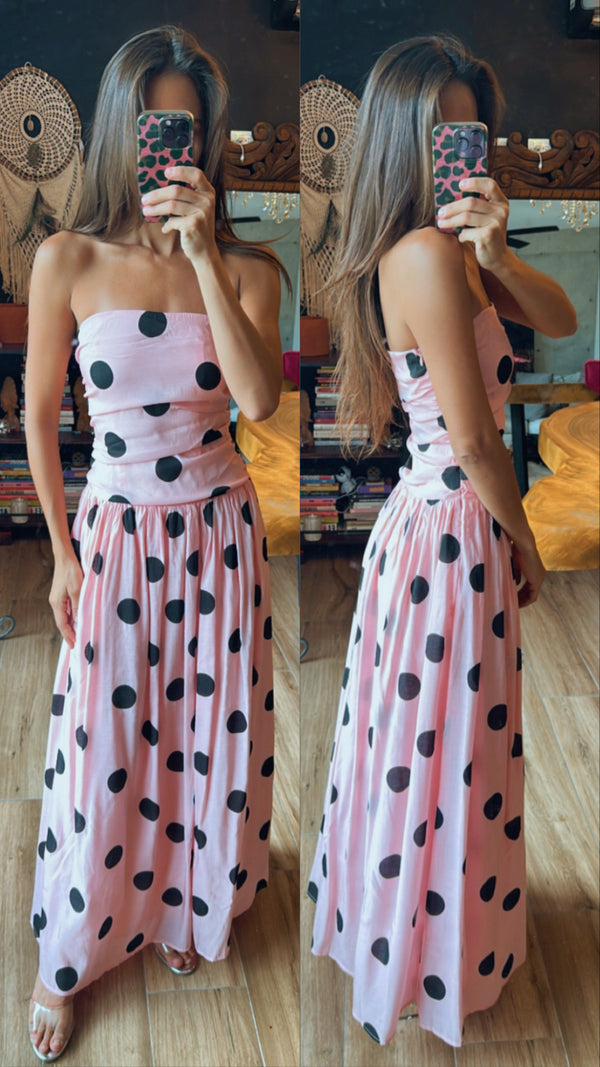 Vestido polkadot rosa