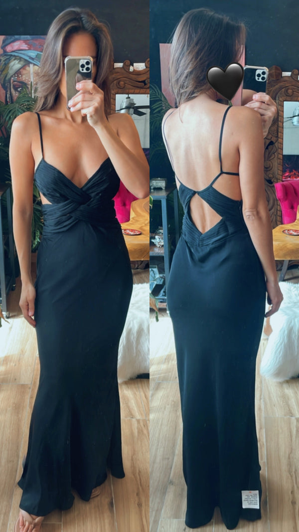 Vestido satin negro cut out