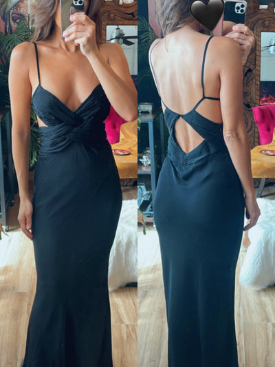 Vestido satin negro cut out